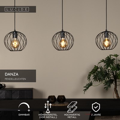 Lucide DANZA - Pendelleuchten - 3xE27 - Schwarz